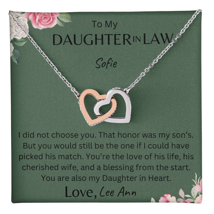 Daughter-In-Law Message Card | Birthday Gifts | Anniversary | Interlocking Hearts Necklace | Mother's Day